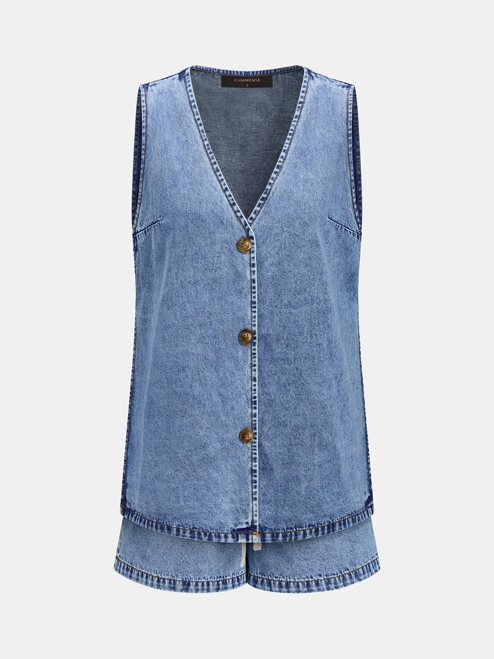 Commense NWT Side Slit Denim Vest & Drawstring Short - Picture 2 of 12